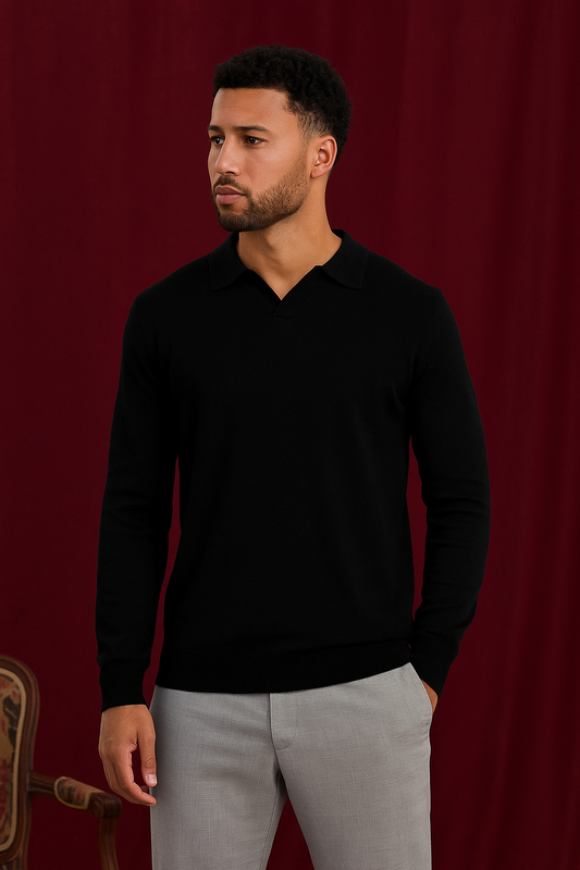 Morvello longsleeve polo - Zwart